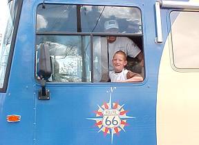 Daniel in the 66 Caravan Bus